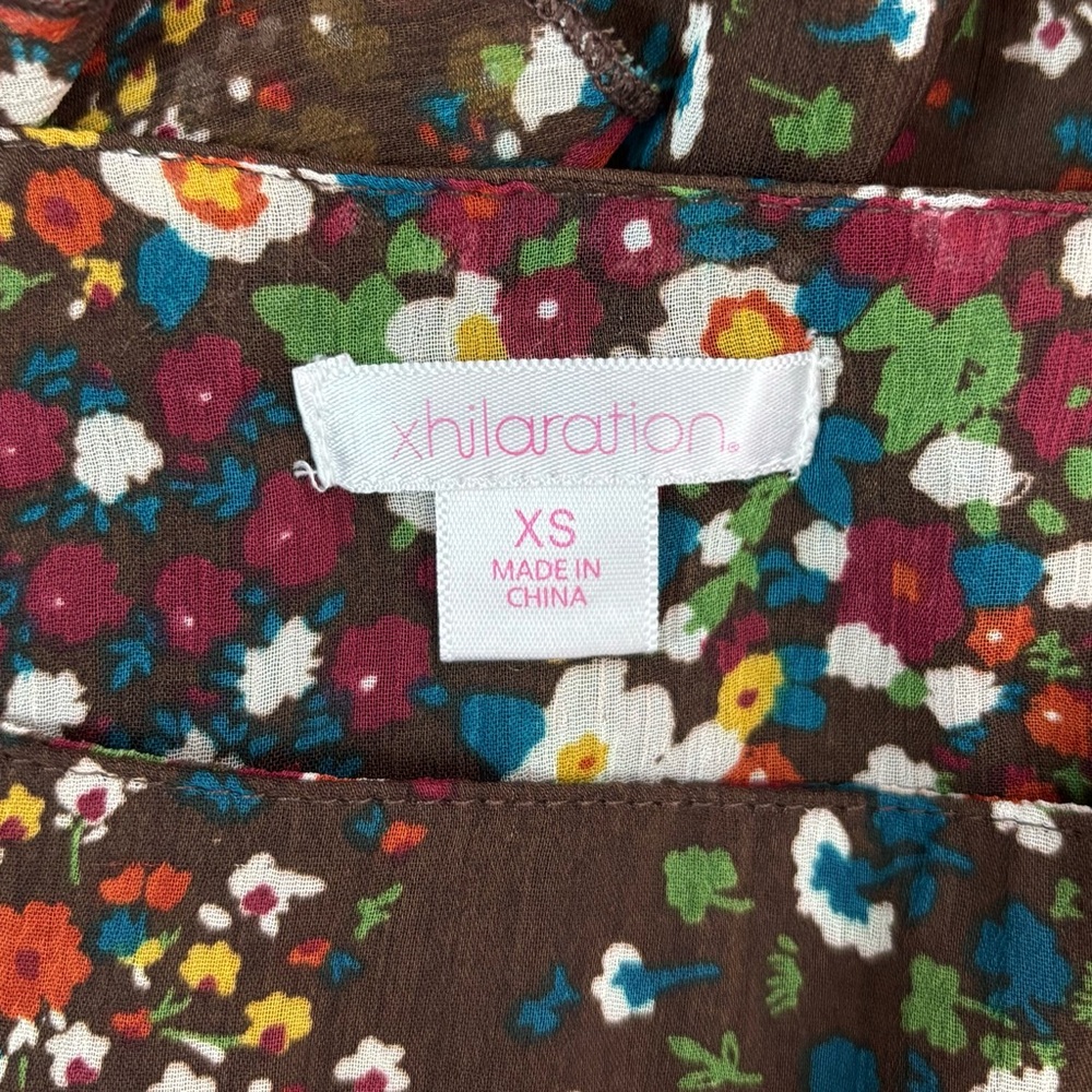 Xhilaration Mini Skirt Floral Ruffle Tiered Brown Size XS - Picture 3 of 5